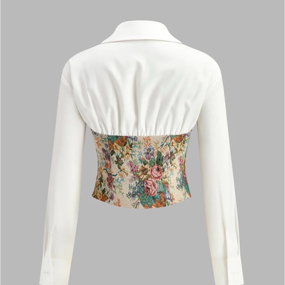 Commense Floral Bustier Blouse with White Collar - Picture 6 of 6